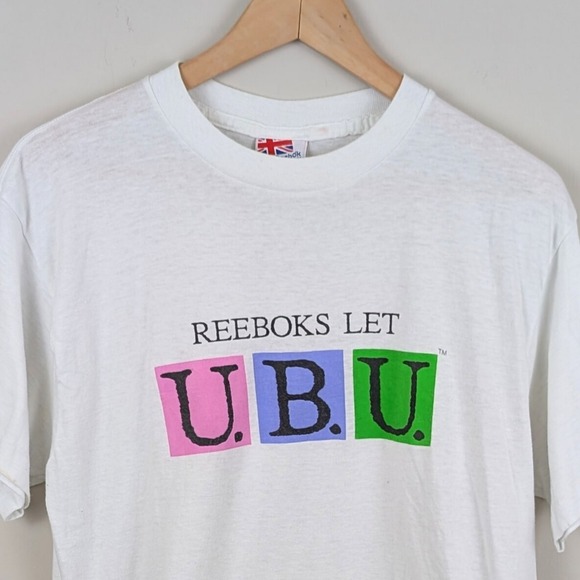 Vintage Reebok U.B.U. Graphic T-Shirt Size M Made in USA 90s White Tee - Picture 1 of 9